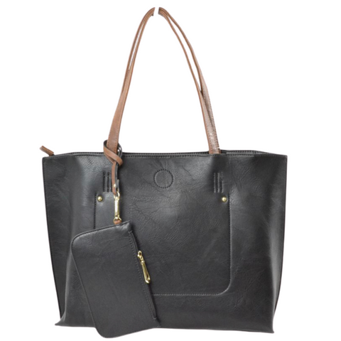 3 in 1 Vegan Tote Bag: Black/Brown