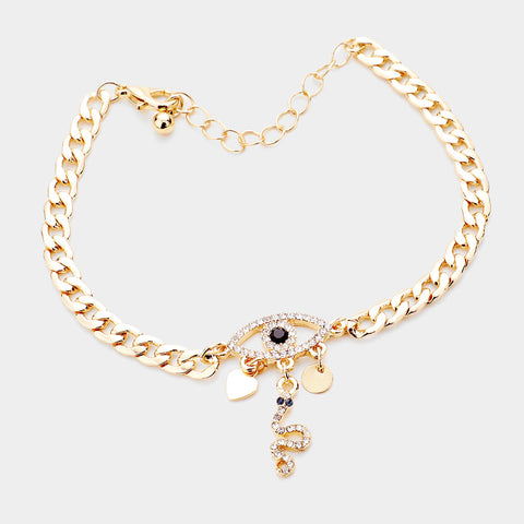 Evil Eye Bracelet with Snake Charm
