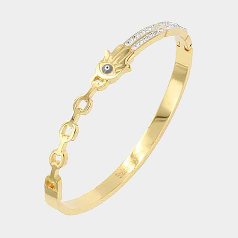 Evil Eye Hamsa Hand Rhinestone Bracelet