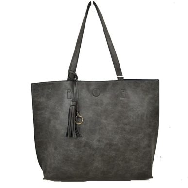 Reversible Vegan Tote: Dark gray/blue