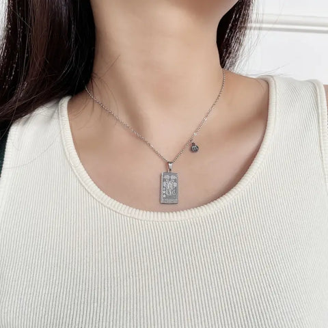 Silver Tarot Card Zodiac Necklace